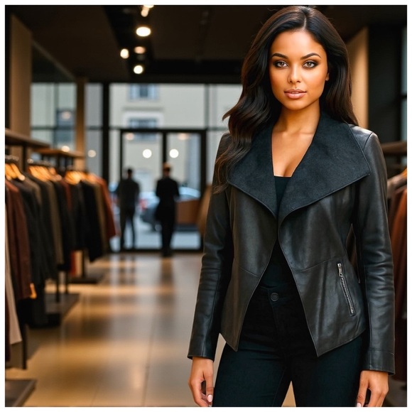 Mixology ‘Open Moto’ Leather Jacket. Black. Large. NWT - Picture 3 of 9